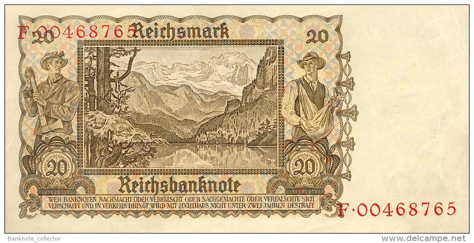 Deutschland, Germany - 20 Reichsmark, Ro. 178 A , ( Serie F ) 1939 ! - 20 Reichsmark