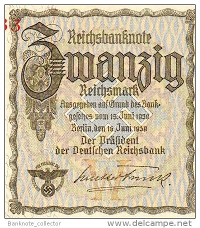 Deutschland, Germany - 20 Reichsmark, Ro. 178 A , ( Serie F ) 1939 ! - 20 Reichsmark