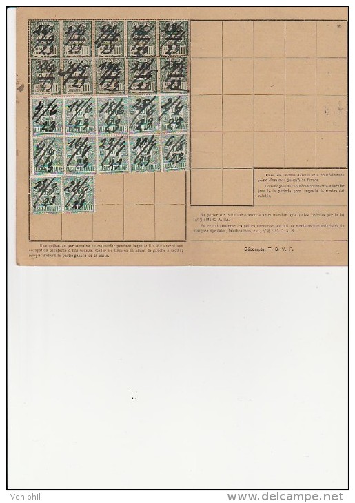 CARTE QUITTANCE ASSURANCE OBLIGATOIRE -ALSACE LORRAINE -MAIRIE DE HUSSEREN -WESSERLING-1923 - Andere & Zonder Classificatie