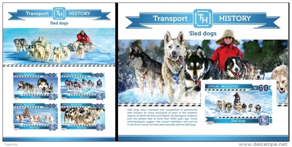 Maldives 2015, Transports, Sled Dogs, 4val In BF+BF IMPERFORATED - Otros Medios De Transporte