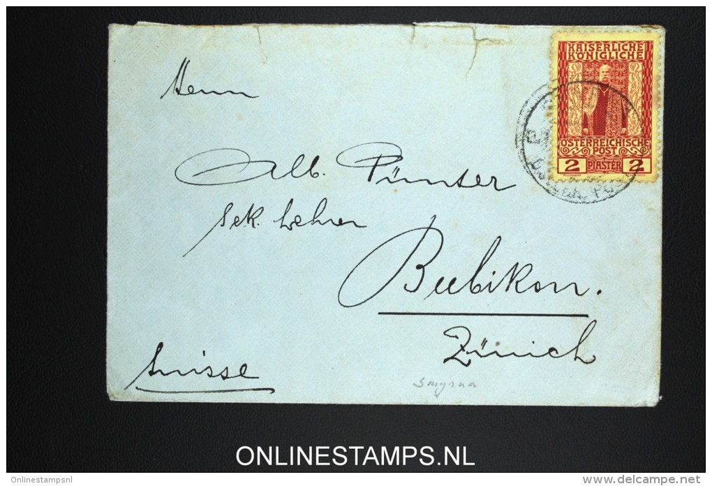Austria : Levant Smyrna To Zürich, 2 Piaster , Ferchenbauer Cat Value &euro;  150, 1909 - Levante-Marken