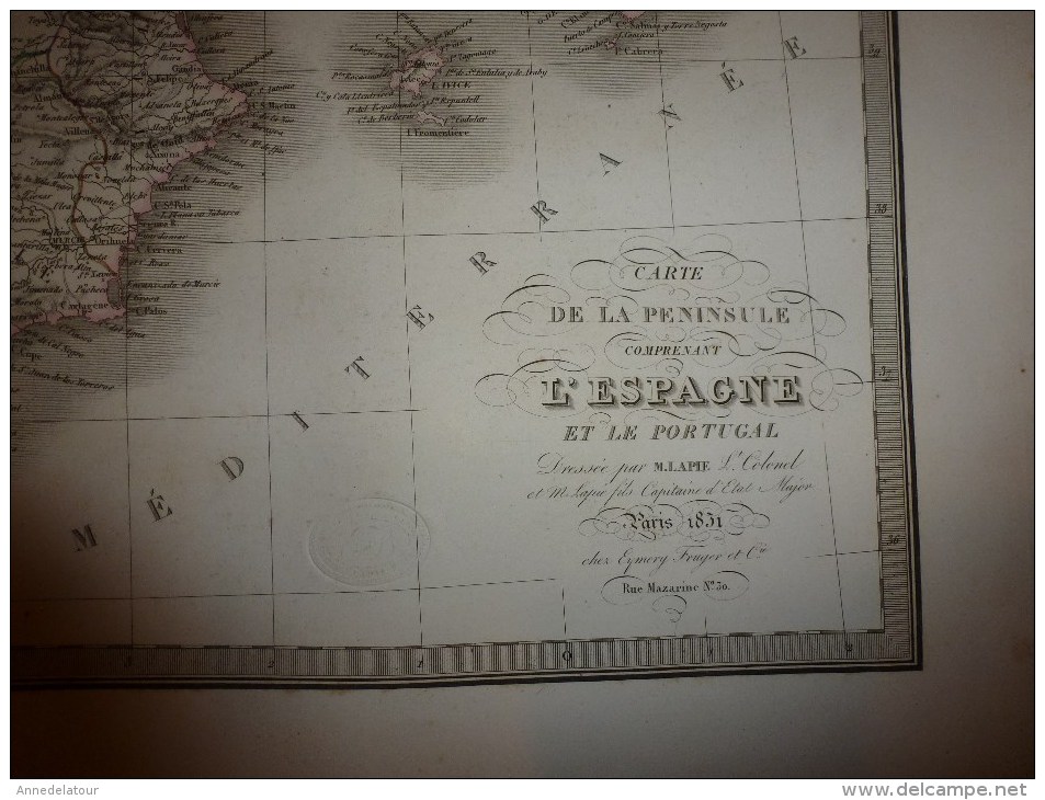 1831 Carte  ESPAGNE , PORTUGAL   Par Lapie 1er Géographe Du Roi, Grav. Lallemand ,Chez Eymery Fruger & Cie - Cartes Géographiques