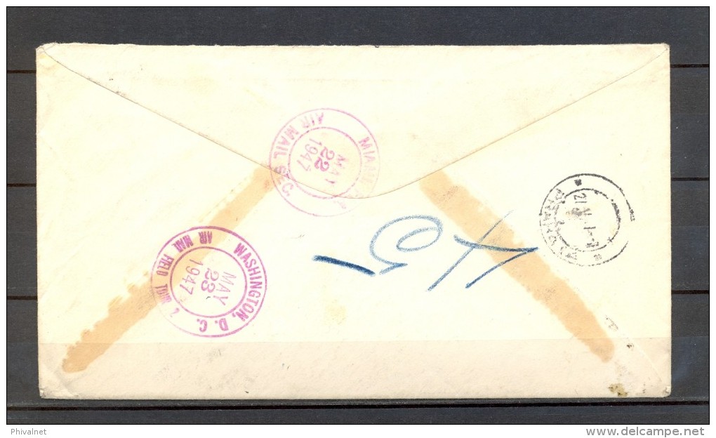 1947 CUBA, SOBRE CIRCULADO ENTRE LA HABANA Y PRAGA, CORREO AÉREO, TRÁNSITOS DE MIAMI Y WASHINGTON, LLEGADA - Briefe U. Dokumente