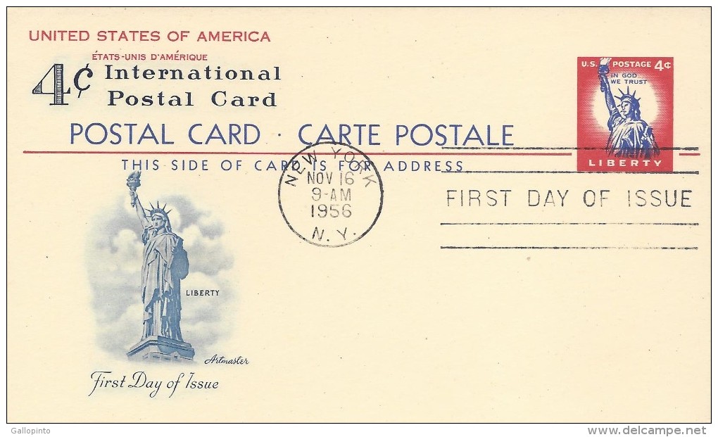 USA STATUE Of LIBERTY POSTAL CARD Sc UX45 FDC 1956 - 1941-60
