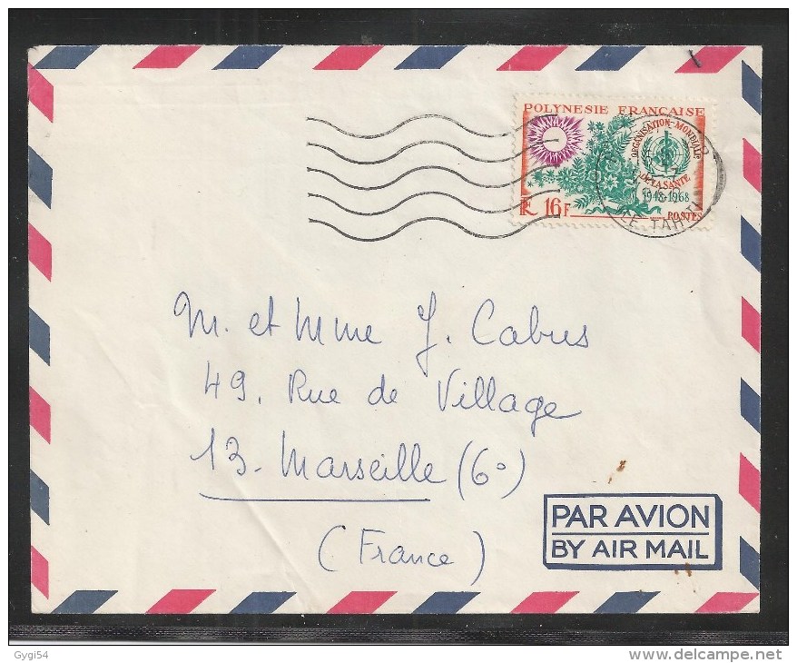 Polynésie Lettre Par Avion De  1968 Vers  Marseille - Lettres & Documents