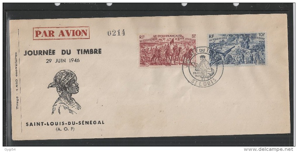 AOF  Enveloppe Illustrée Par Avion  Journée Du Timbre 1946 Saint Louis Du Sénégal - Covers & Documents