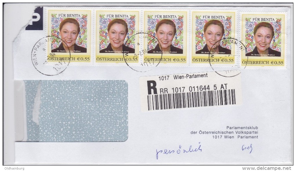 1309d: Reko- Brief Der ÖVP Wien- Parlament "Benita Ferrero- Waldner" - Personalisierte Briefmarken