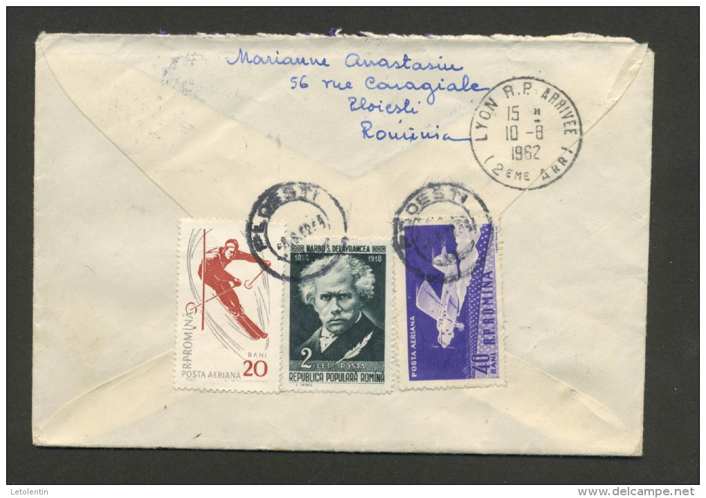 ROUMANIE - TIMBRES SUR LETTRE OBLITÉRATION DE PLOESTI DU 8/8/62 - Poststempel (Marcophilie)