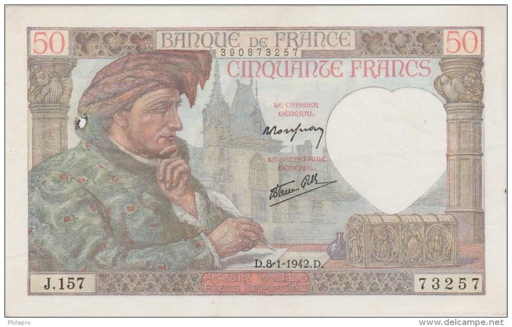 FRANCE  BANKNOTE    F   Ref  635 - 50 F 1940-1942 ''Jacques Coeur''