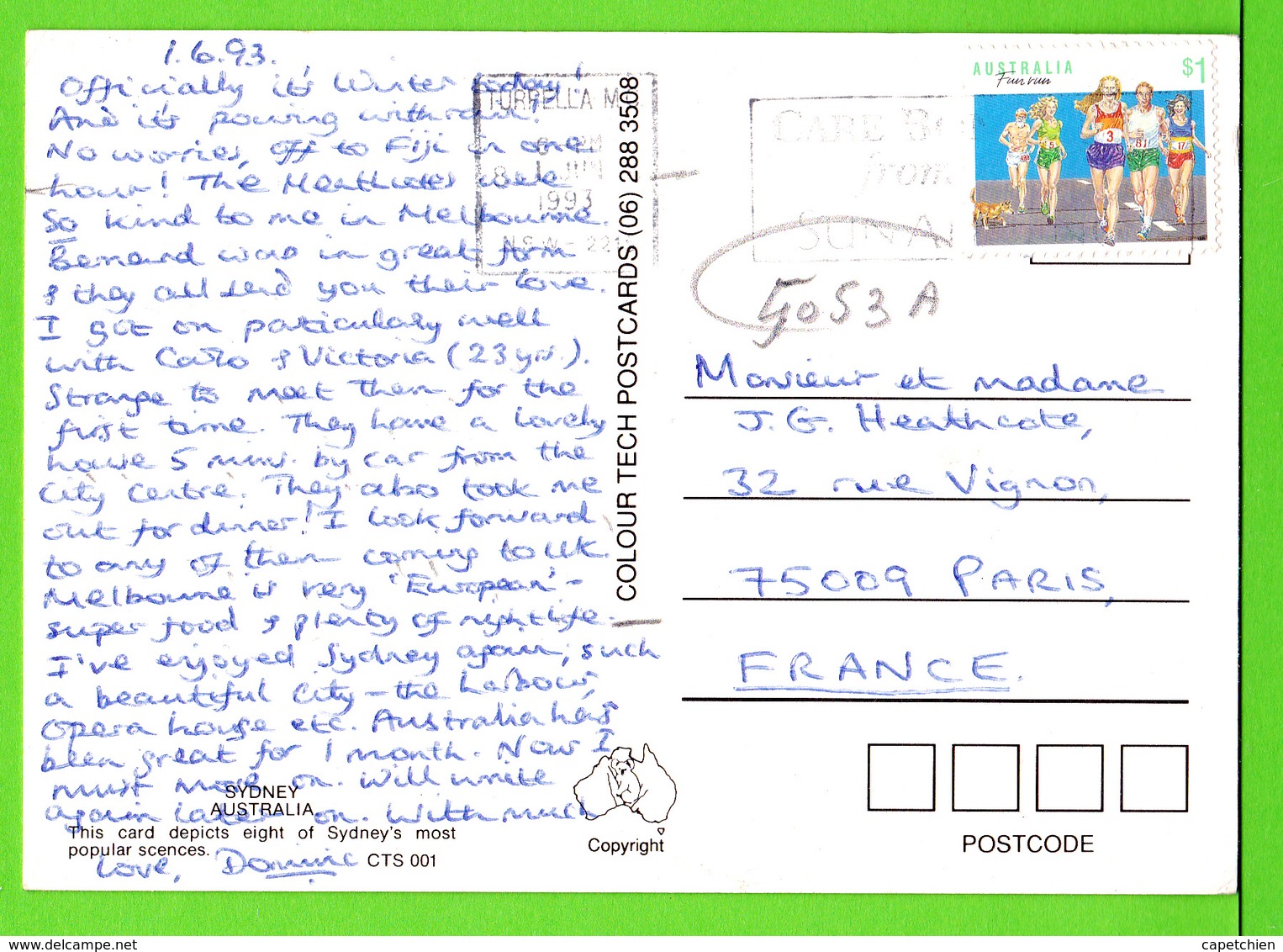 BEAUTIFUL SYDNEY / Carte écrite / Card Written On 1993 - Sydney