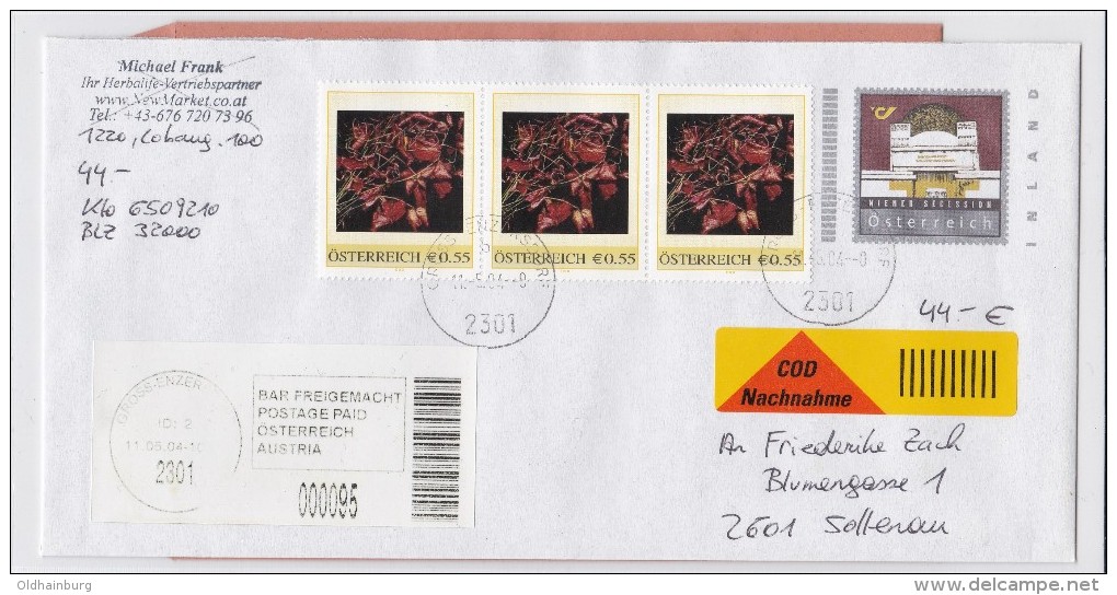 1309p: Personalisierte Marke Aus Österreich "Brombeere" Als Reko- Nachnahme Gest. 11.05.2004 PA 2301 Groß Enzersdorf - Personalisierte Briefmarken