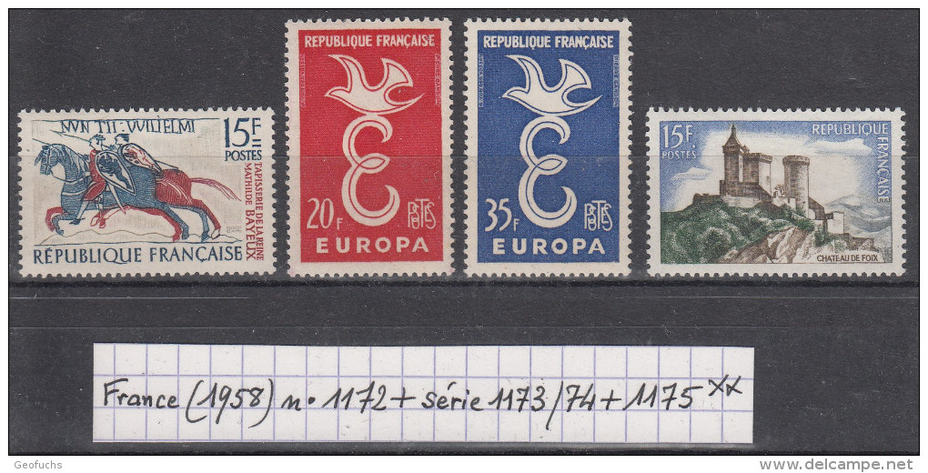 France (1958) Y/T N° 1172 + Série 1173/1174 + 1175 Neufs ** - Nuovi