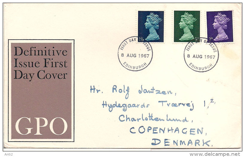 Great Britain 1967 8.8  FDC Definity Stamps 2d, 9d And 1'6, 455, 461 And 464 - FDC - Ohne Zuordnung