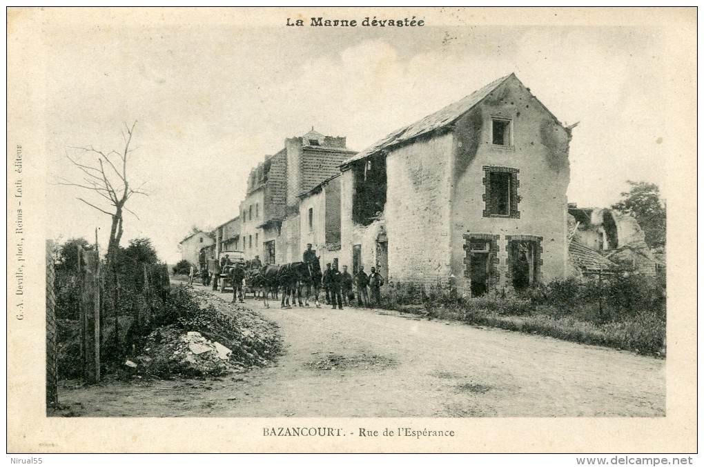 Marne BAZANCOURT Rue De L'Espérance Guerre 14 18 Marne Dévastée   - G - Bazancourt