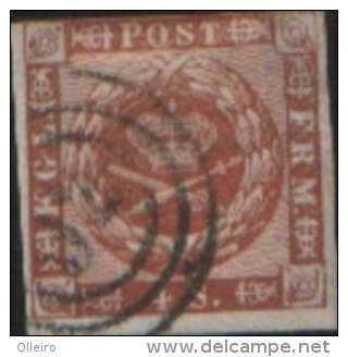 Danimarca Danmark Denmark Dänemark 1858  Valore Da 4s  Yv. 8  VFU - Used Stamps
