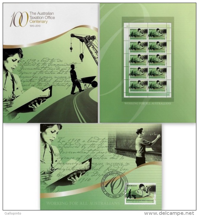 AUSTRALIA TAXATION CENTENARY STAMP PACK MNH + MAXIMUM CARD FDC 2010 - Presentation Packs