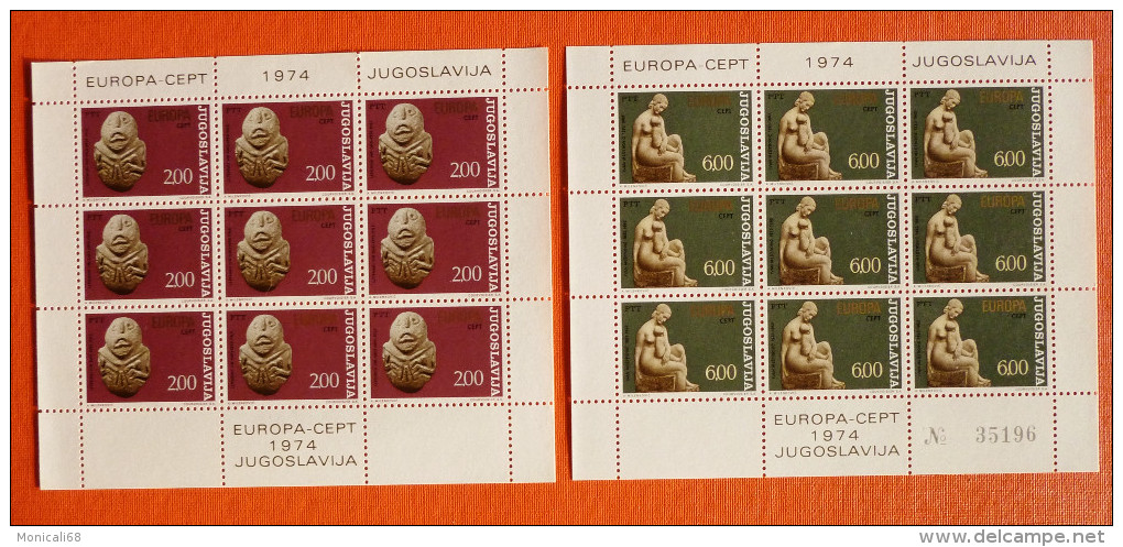 Yugoslavia/ Europa CEPT 1974 -The Two Minisheets (Sculptures)  New MNH** - Neufs