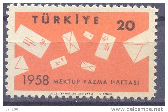 1958. Turkey, International Post Day, Mich.1607,1v,mint/** - Neufs