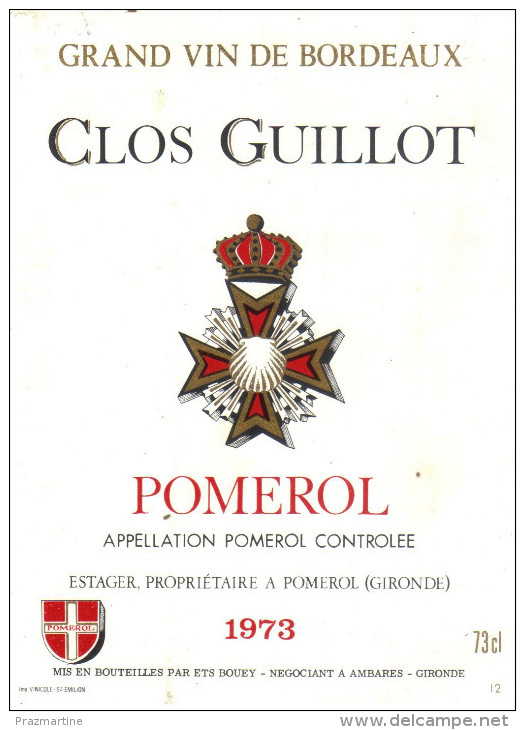 Etiquette Clos Guillot Pomerol 1973 - Bordeaux