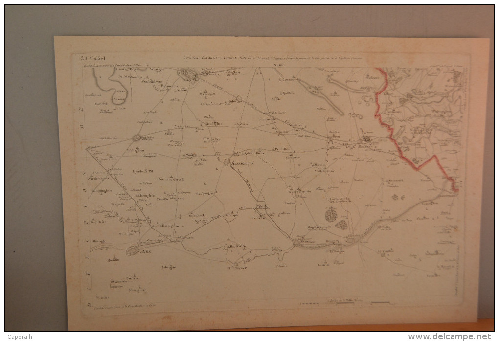 Cassel Et Sa Région. Grande Carte Fin 18eme (Hazebrouck,Aire,Bailleul...) - Estampes & Gravures