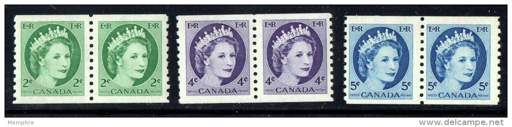 1954  Queen Elizabeth II Wilding Portrait Coll Pairs Complete  Sc 345-7  MNH - Neufs