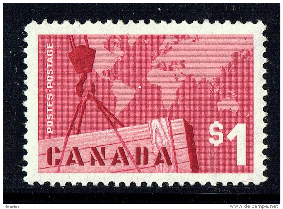 1963  Canadian Exports  World Map  $1.00 Definitive  Sc 411  MNH - Unused Stamps