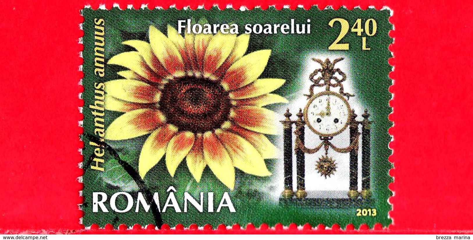 ROMANIA - Usato - 2013 - Fiori - Girasole (Helianthus Annuus) - Sunflower - Orologio 9 A.m - 2.40 - Oblitérés