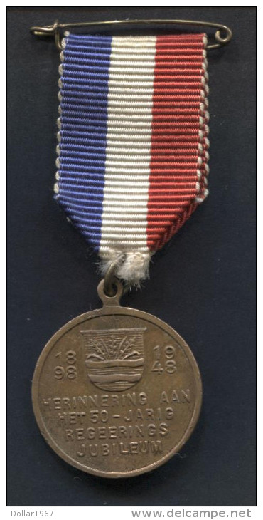 Medaille Medal Herinnering Aan Het 50 - Jarig Regeerings Jubileum - 1898-1948 - Monarchia/ Nobiltà