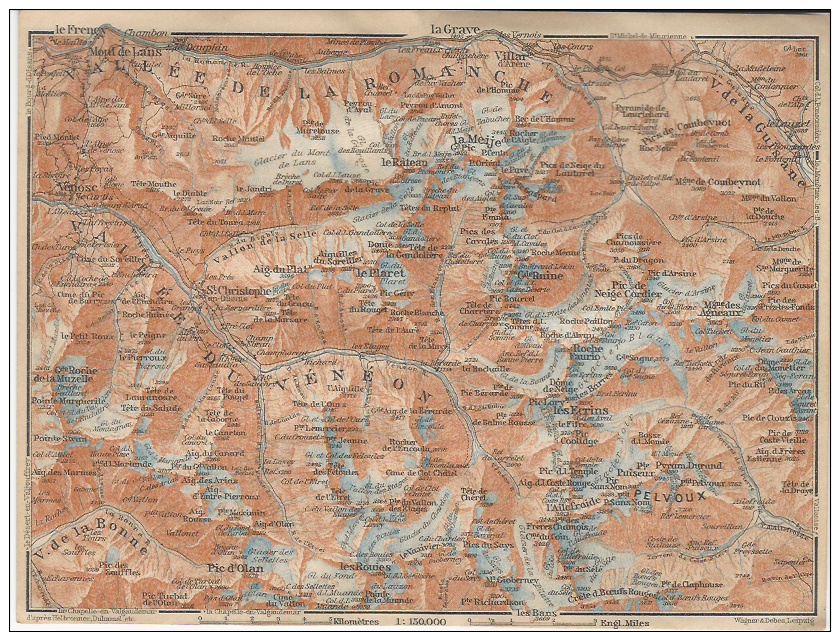 1914´s Color Map Of OISANS Vallee De La Romanche Etc.  & Surroundings Le Freney  La Grave  Villar D'Arene  Mont De Lans - Carte Geographique