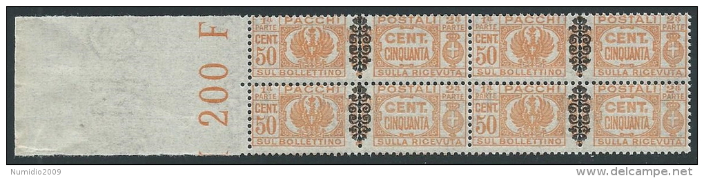 1945 LUOGOTENENZA PACCHI POSTALI 50 CENT QUARTINA MNH ** - SV13-8 - Paketmarken