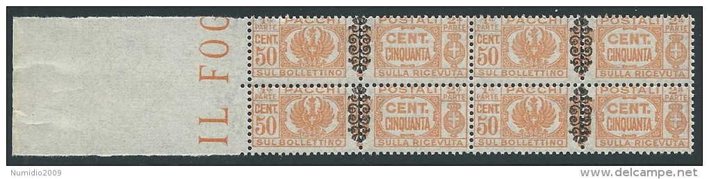 1945 LUOGOTENENZA PACCHI POSTALI 50 CENT QUARTINA MNH ** - SV13-9 - Paketmarken