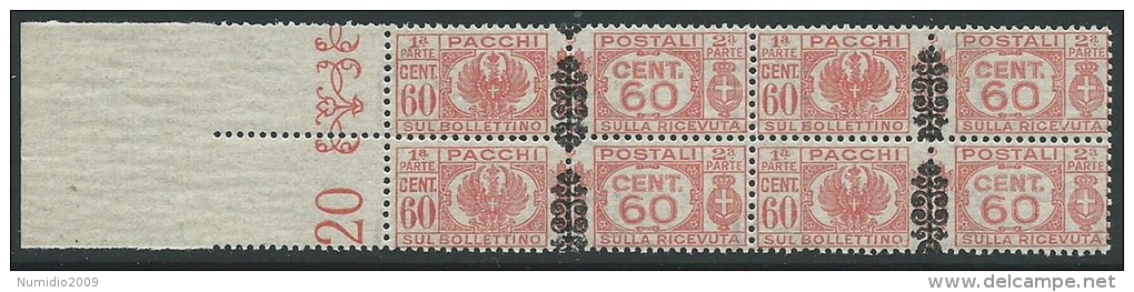 1945 LUOGOTENENZA PACCHI POSTALI 60 CENT QUARTINA VARIETà MNH ** - SV14-3 - Postpaketten