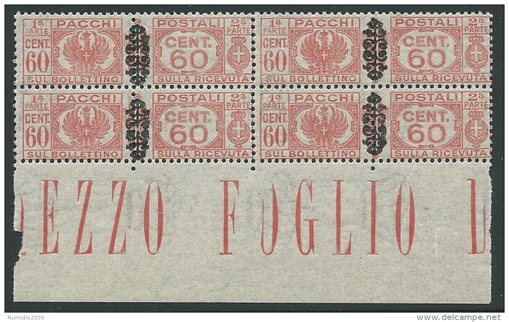 1945 LUOGOTENENZA PACCHI POSTALI 60 CENT QUARTINA LUSSO MNH ** - SV14-8 - Postpaketten