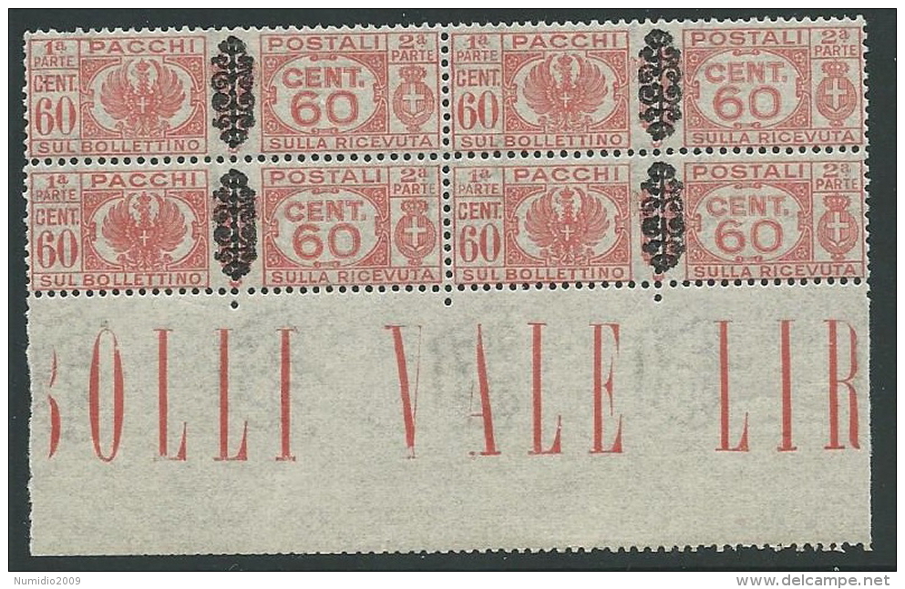 1945 LUOGOTENENZA PACCHI POSTALI 60 CENT QUARTINA LUSSO MNH ** - SV14-9 - Paketmarken