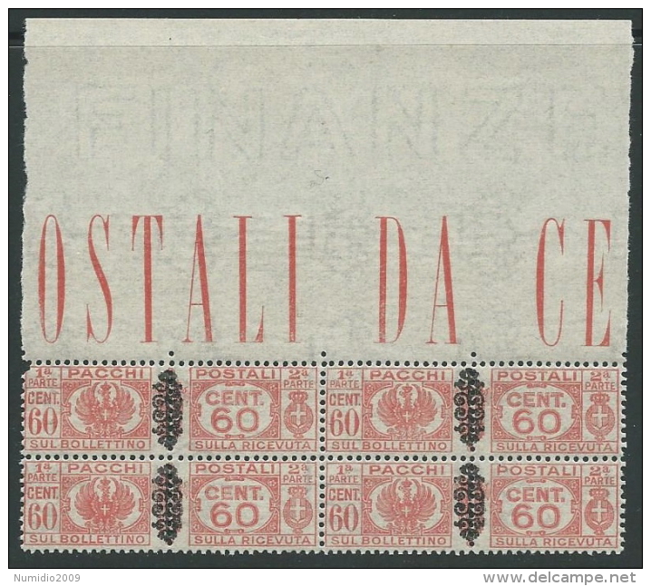 1945 LUOGOTENENZA PACCHI POSTALI 60 CENT QUARTINA LUSSO MNH ** - SV15-4 - Postpaketten