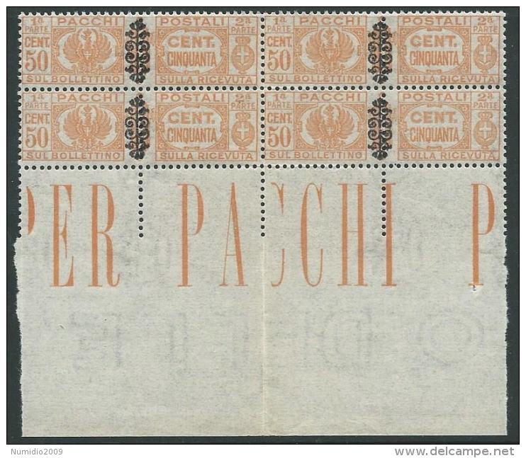 1945 LUOGOTENENZA PACCHI POSTALI 50 CENT QUARTINA LUSSO MNH ** - SV14-5 - Paketmarken