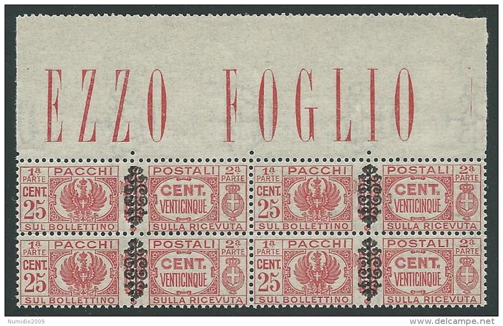 1945 LUOGOTENENZA PACCHI POSTALI 25 CENT QUARTINA LUSSO MNH ** - SV16-9 - Postpaketten