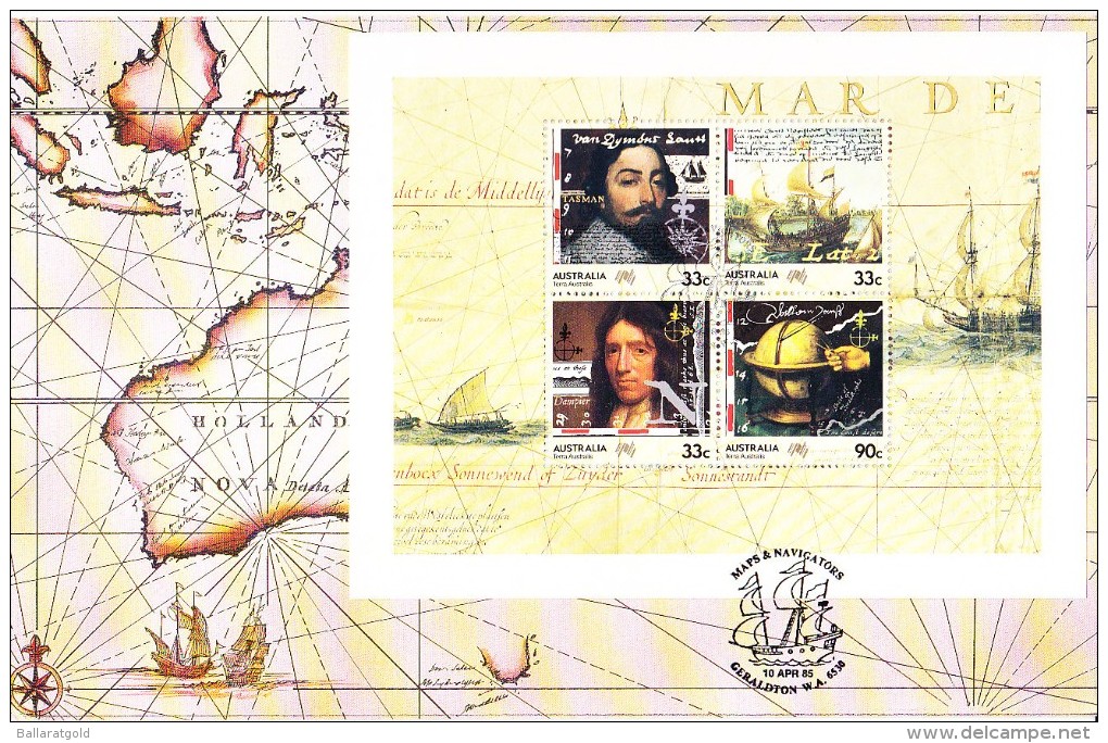 Australia 1985 Navigators - MIniature Sheet  LARGE Maxi Card - Maximum Cards