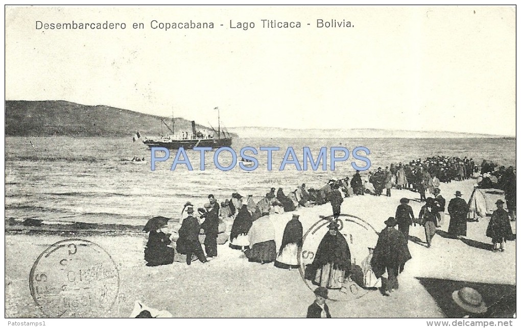 3330 BOLIVIA COPACABANA LA PAZ  DESEMBARCADERO SHIP LAGO TITICACA CIRCULATED TO ARGENTINA POSTAL POSTCARD - Bolivie