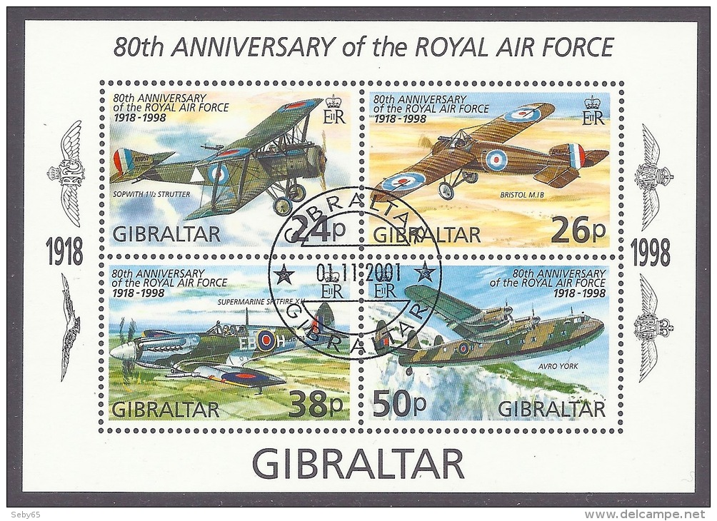 Gibraltar 1998 80th Anniversary Of The Royal Air Force - Airplanes, Military Planes, R.A.F. War, Avion, Block Cancel MNH - Gibraltar