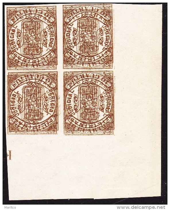 Double Printed Block Of 4 Brown Abart Proof - Neufs