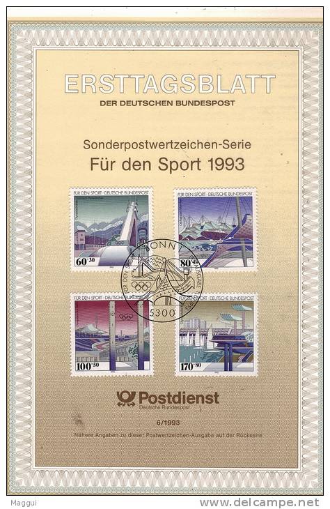 ALLEMAGNE  Carte  Notice 1er Jour  1993  Football Soccer -stade Olympique  Berlin - Port Plympique Kiel - Briefe U. Dokumente