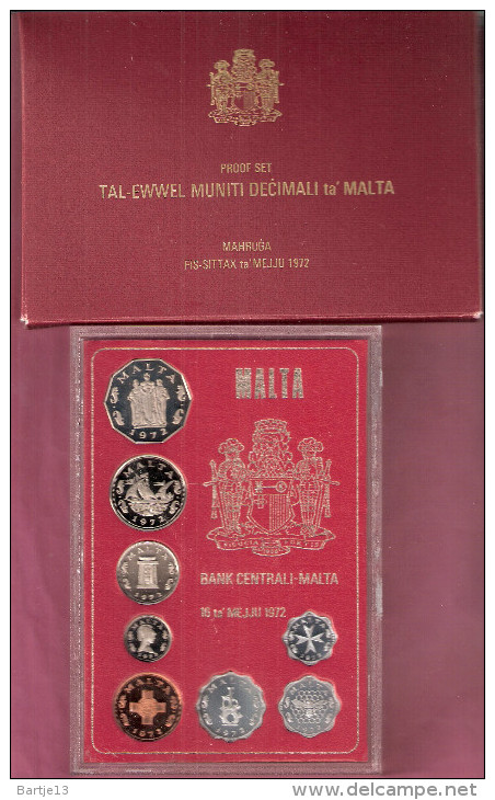 MALTA FIRST PROOFSET 1972 KMPS I ONLY 8000 PCS. SCARCE SET, NOT OFTEN OFFERED,ORIGINAL PACKED - Malte