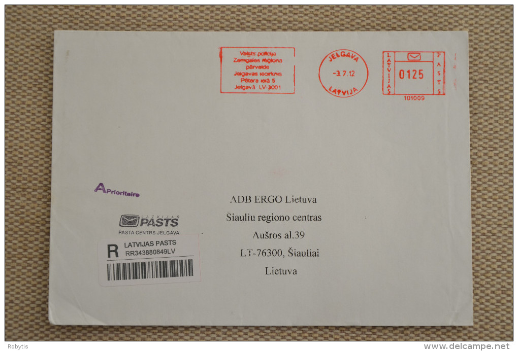 Cover Sent From Latvia To Lithuania Meter Franking - Letonia