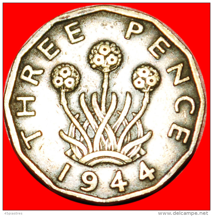 * WARTIME (1939-1945): UNITED KINGDOM★3 PENCE 1944 GEORGE VI (1937-1952)! INTERESTING TYPE! LOW START★NO RESERVE! - F. 3 Pence