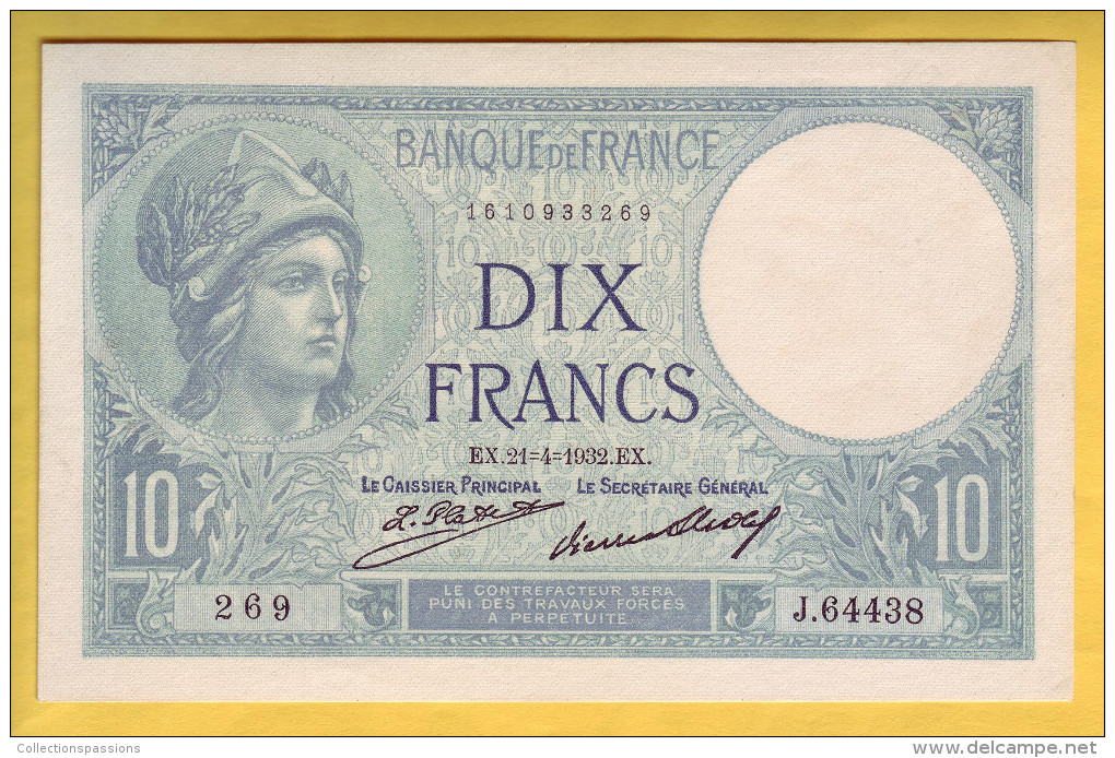 BILLET FRANCAIS - 10 Francs Minerve 21.4.1932 SPL - 10 F 1916-1942 ''Minerve''