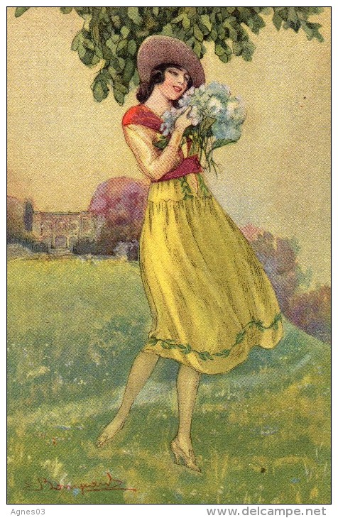 Femme Avec Bouquet De Fleurs - Bompard, S.