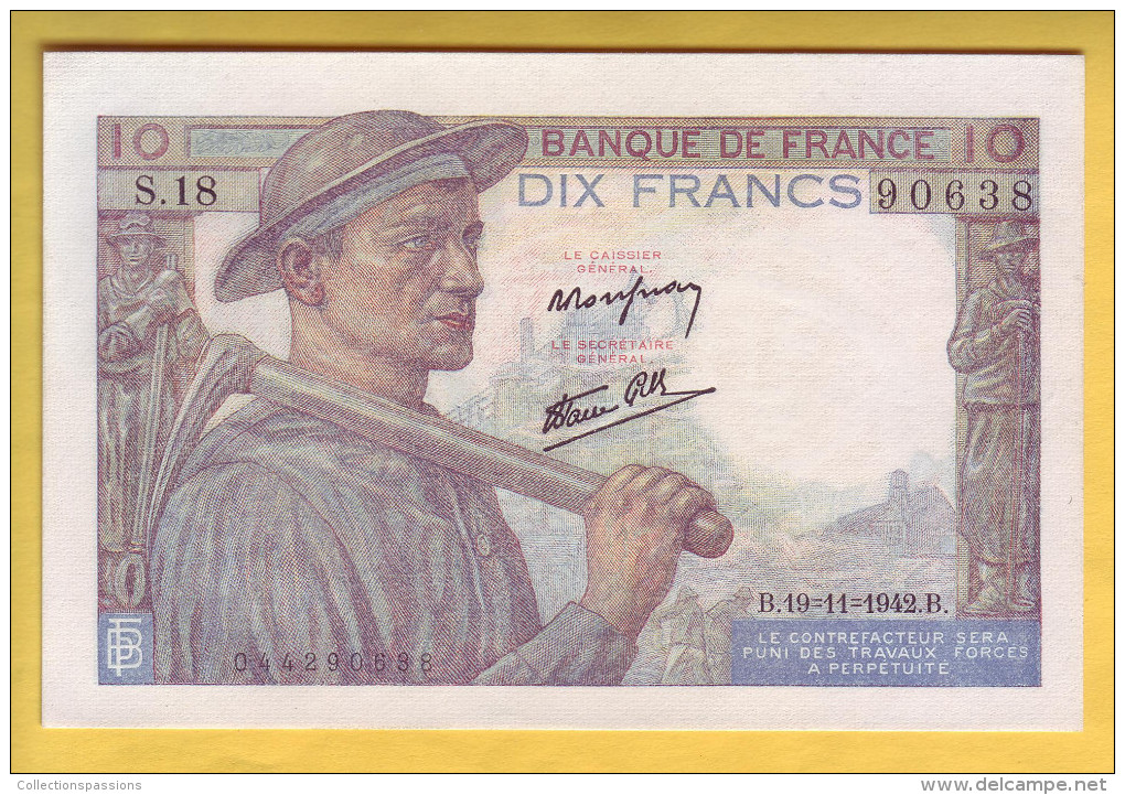 BILLET FRANCAIS - Billet Fauté - 10 Francs Mineur 19.11.1942 NEUF - Fautés