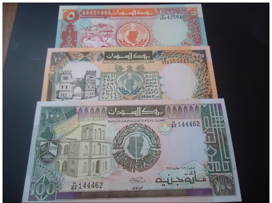 SUDAN RARE 5 - 10 - 100 POUNDS - UNC - - Soudan