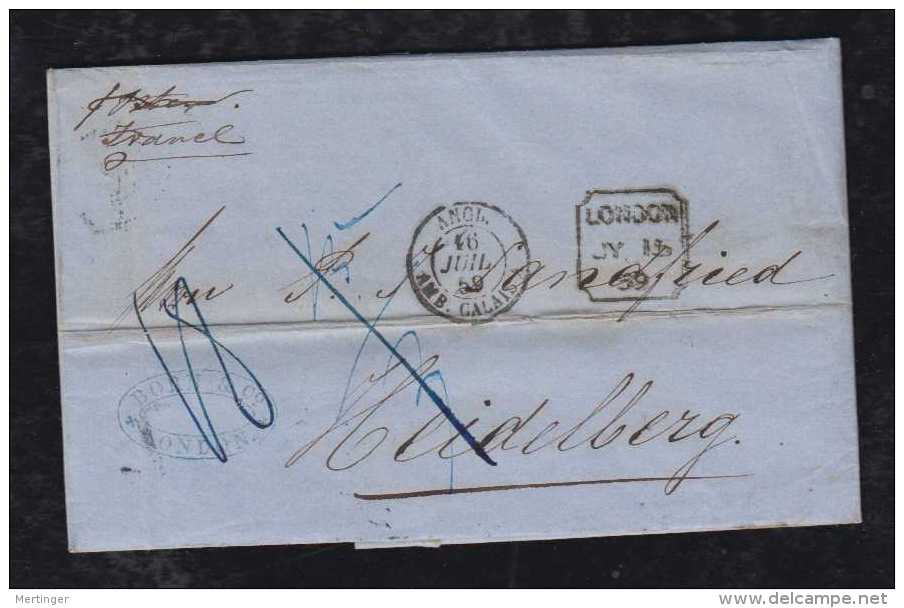 Great Britain 1859 Cover LONDON Via France CALAIS To HEIDELBERG Duchy Baden Germany - Cartas & Documentos